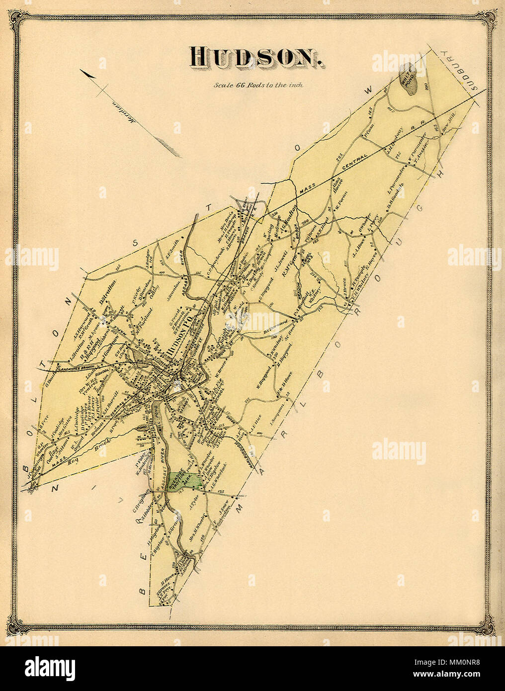 Map of Hudson. 1875 Stock Photo