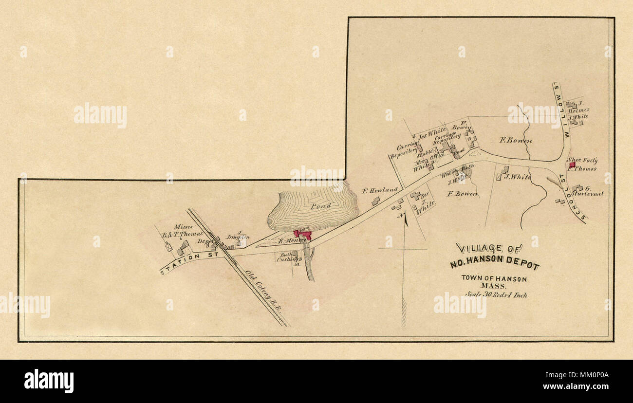 Map of South Hanson Depot. South Hanson. 1879 Stock Photo Alamy