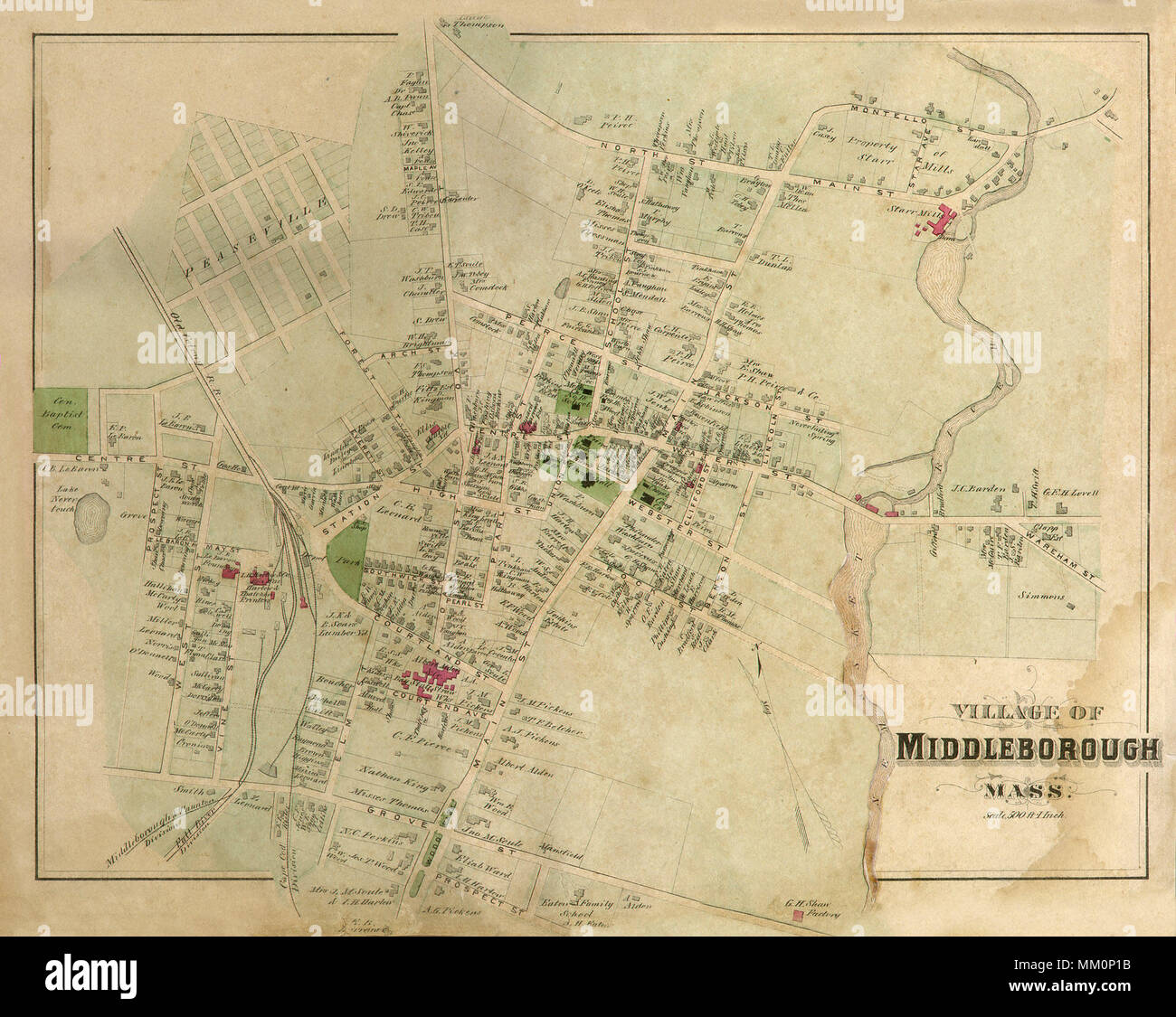 Map of Middleborough. 1879 Stock Photo