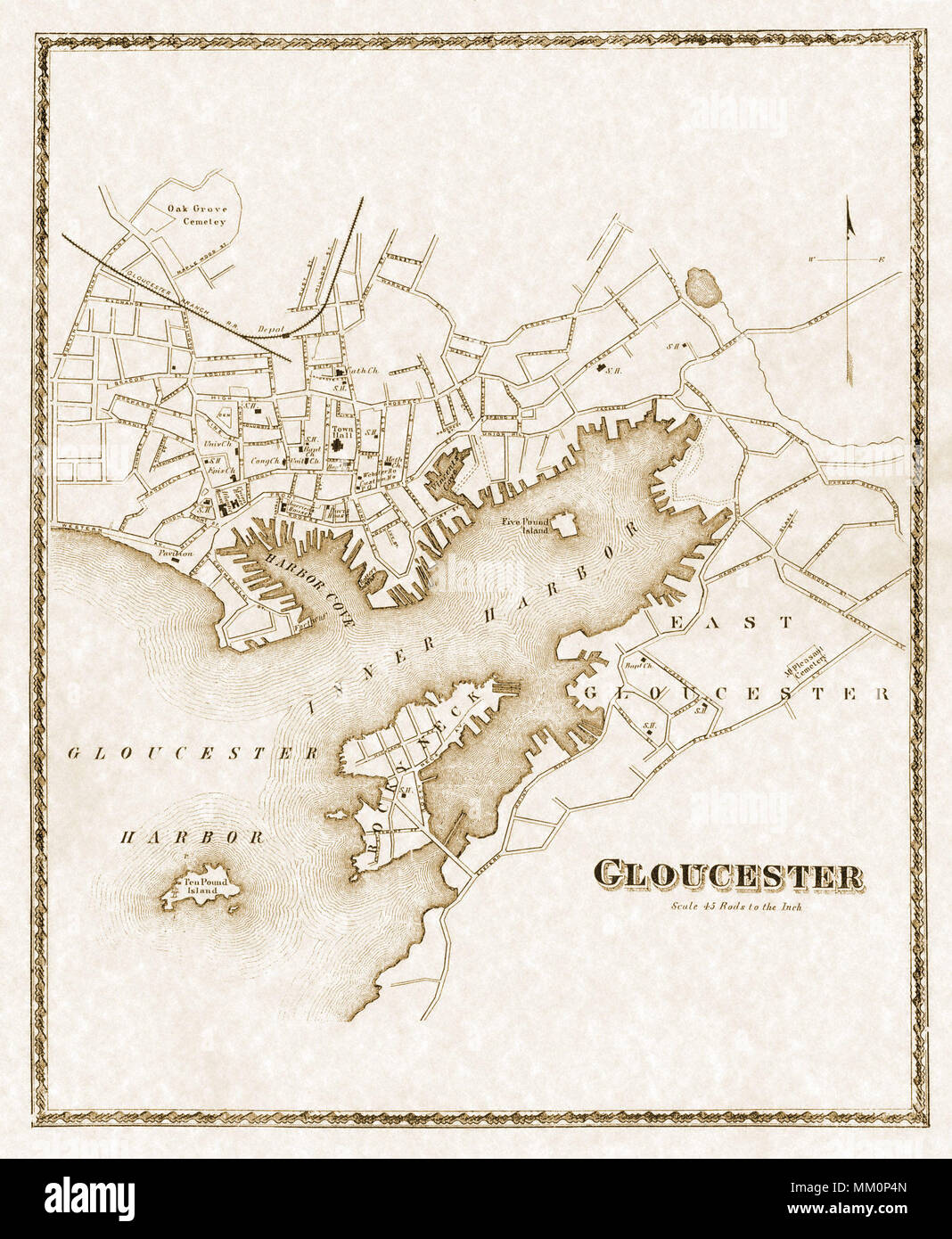 Map of Rocky Neck in Town of Gloucester. 1872 Stock Photo