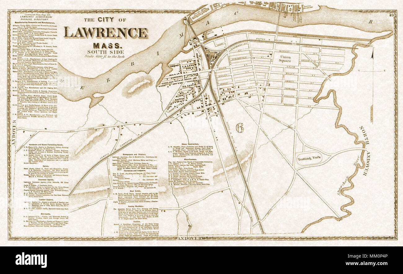 Map Of South Lawrence 1872 Stock Photo Alamy