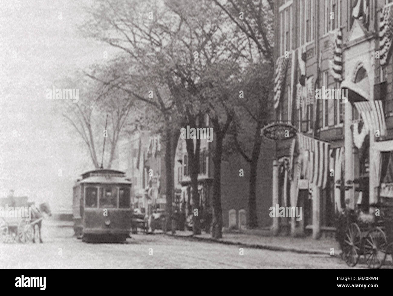 View of Main Street at Masonic Temple. Biddeford.1905 Stock Photo