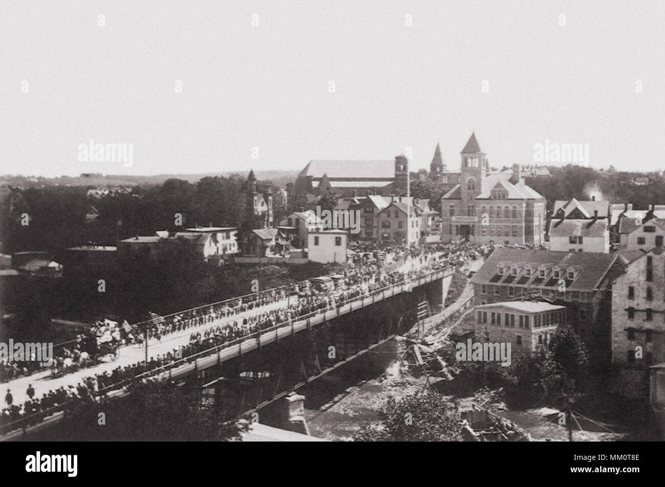 Labor Day parade passing over Court St. Bridge. 1899 Stock Photo