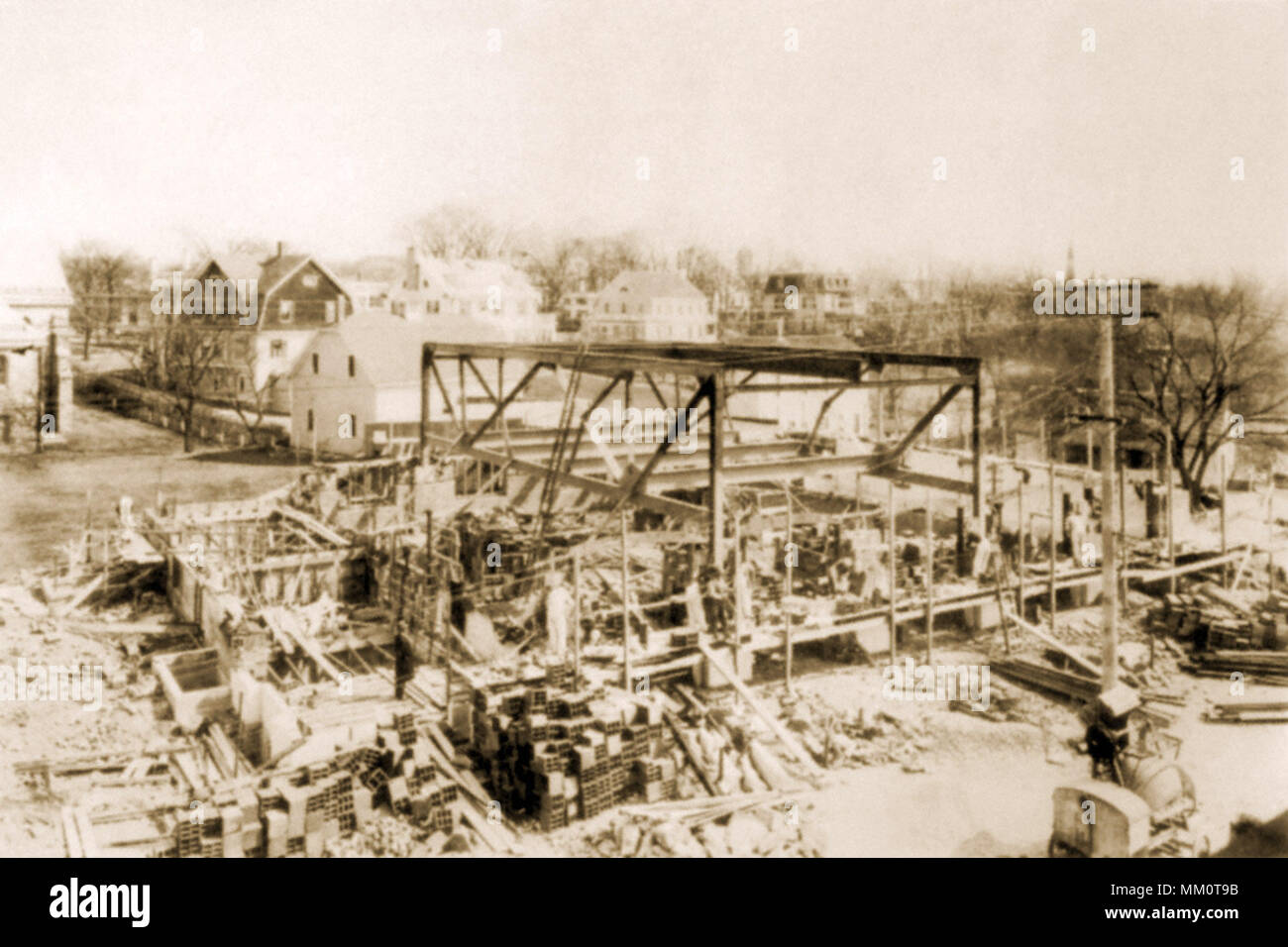 Construction of Central Fire Station. Westerly. 1928 Stock Photo
