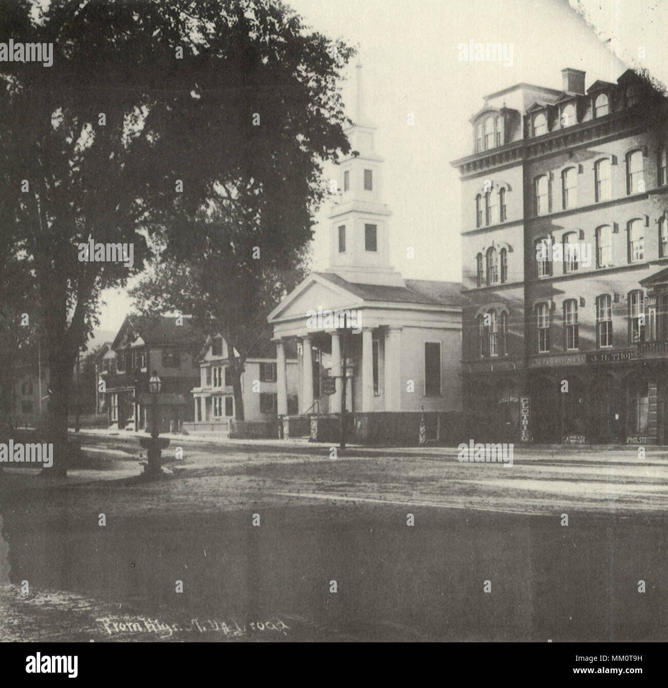 First Baptist Church and Dixon House. Westerly. 1880 Stock Photo