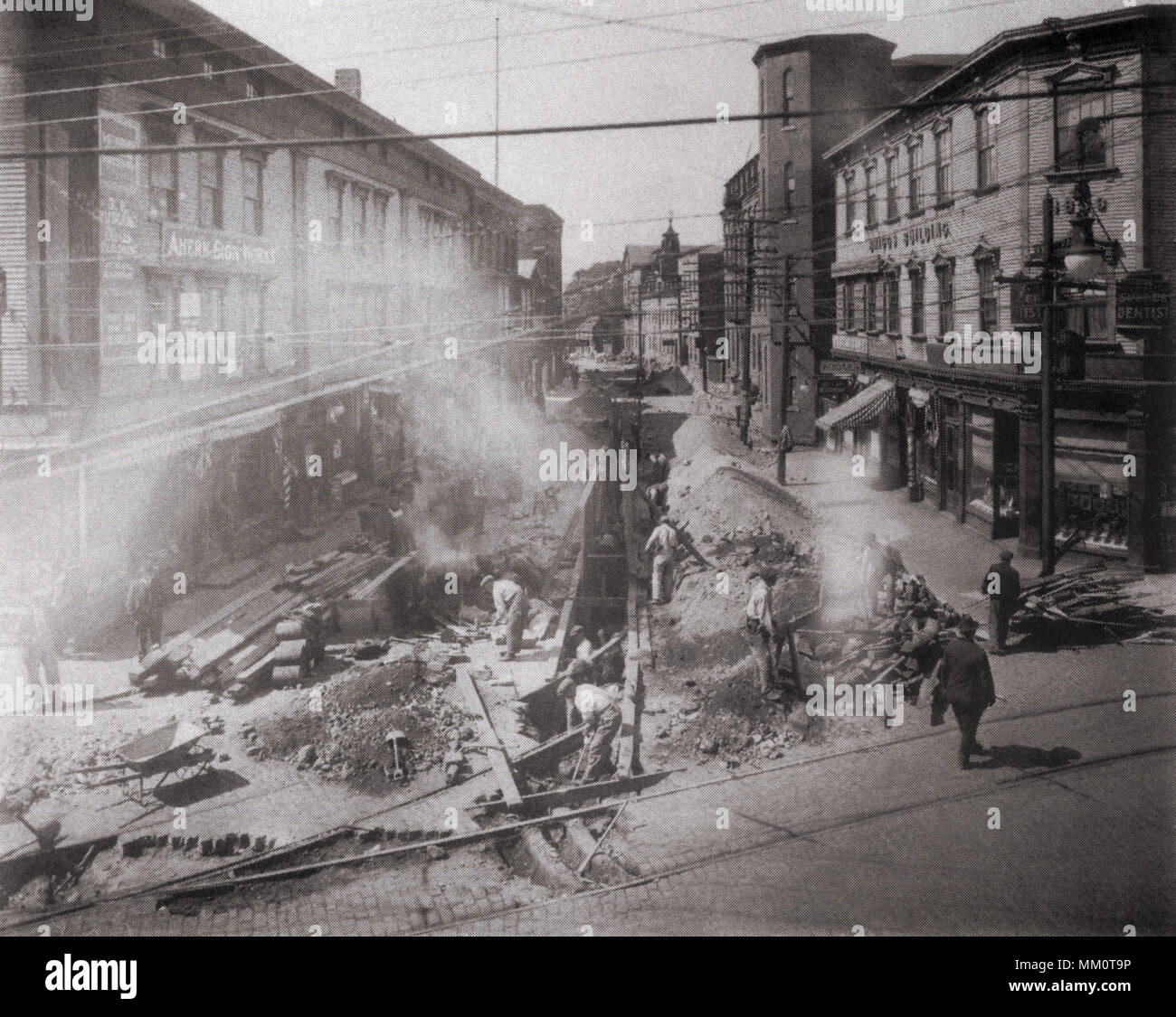 Construction of Sewers on Main Street.Westerly. 1920 Stock Photo