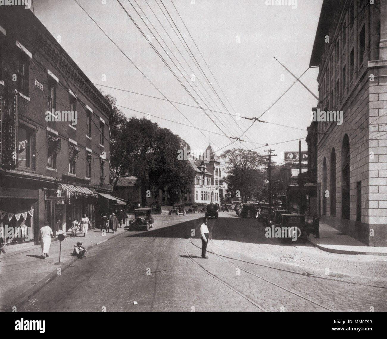 View of Dixon Square from the bridge. Westerly. 1924 Stock Photo