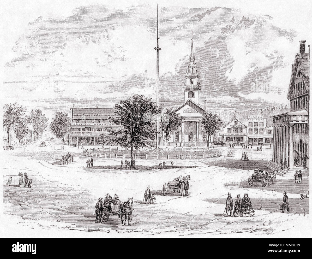 Central Square. Keene. 1850 Stock Photo