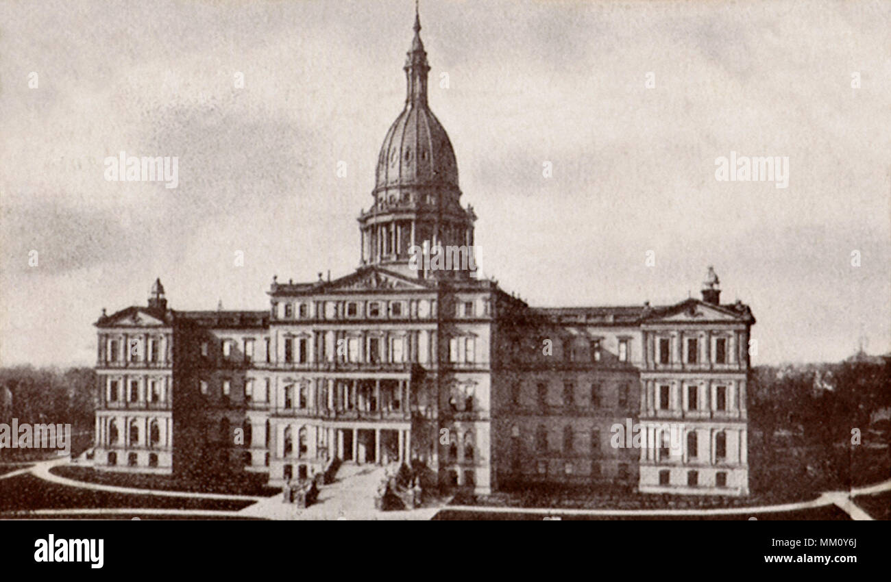 Domed Building 1879 Postcard State Capitol & Downtown Lansing Michigan Seal 