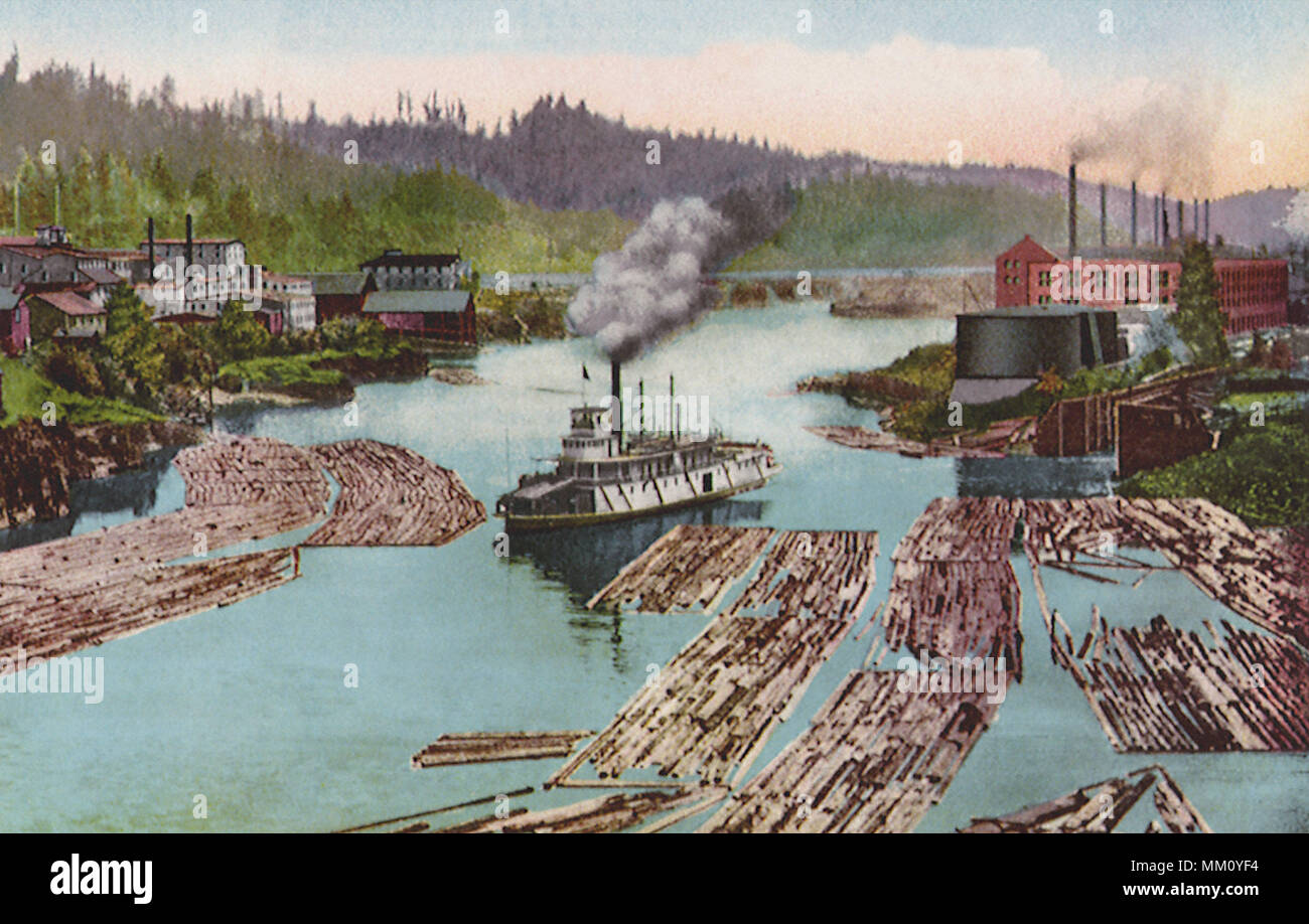 Willamette Falls and Mills. Oregon City. 1910 Stock Photo