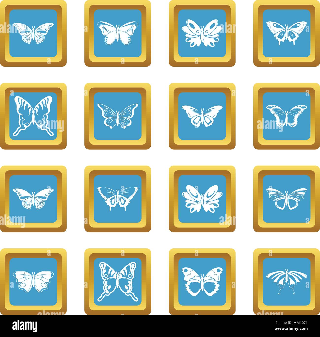 Butterfly collection icons set sapphirine square vector Stock Vector