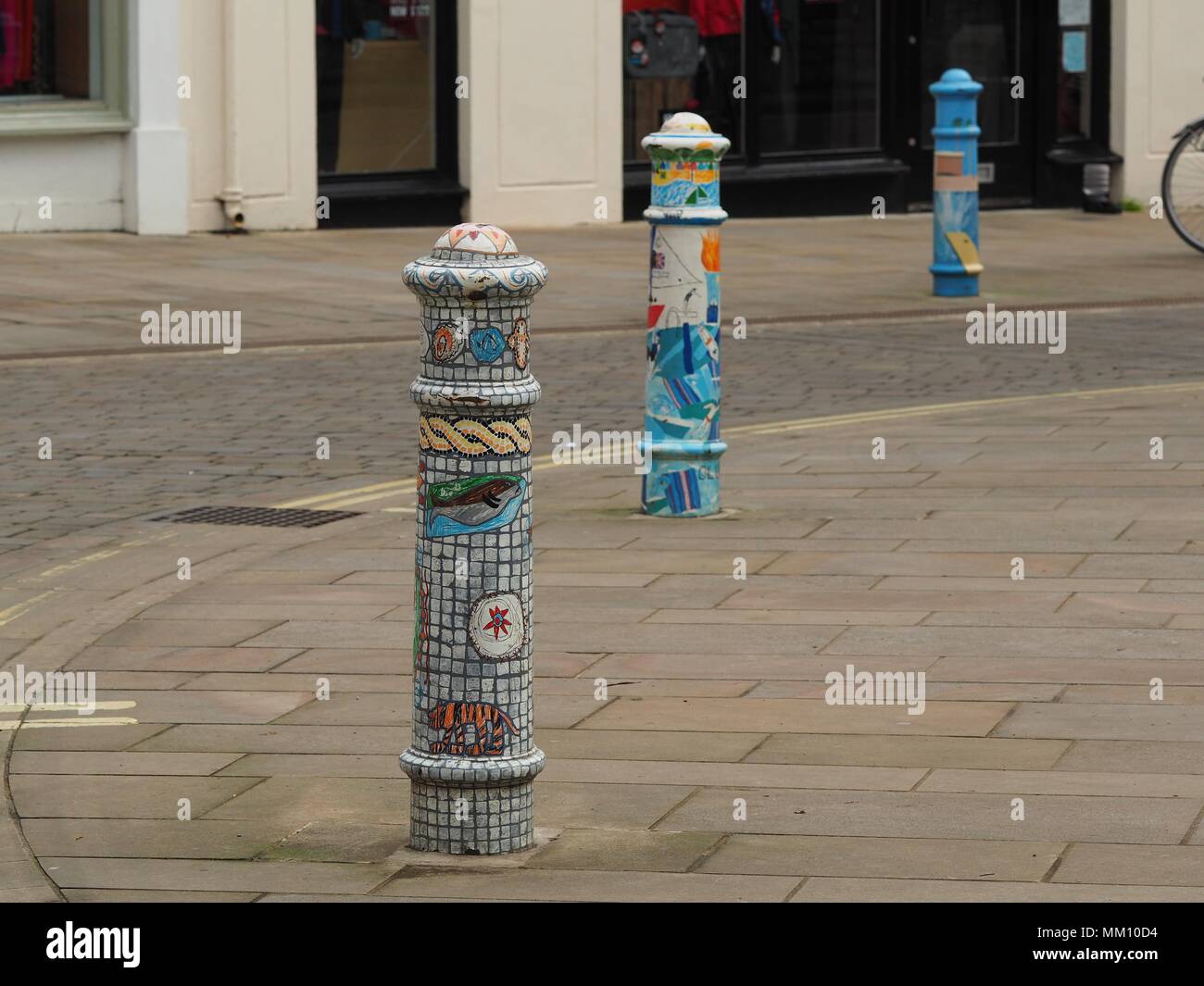 Beautifully Decorated Parking Bollards in Winchester Stock Photo