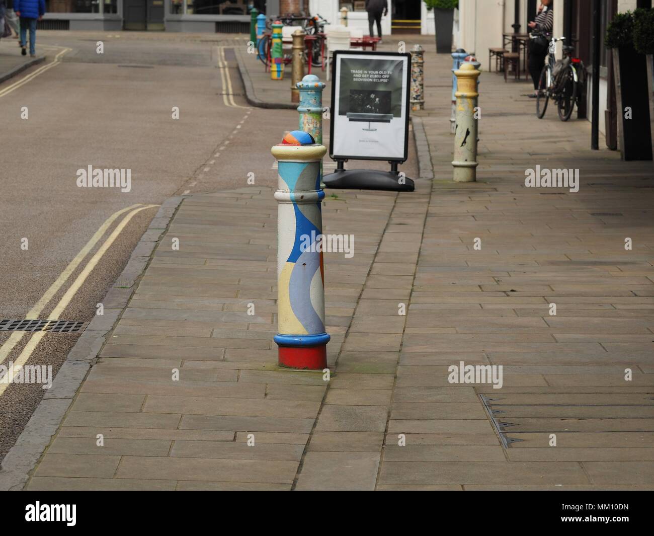 Painted Bollards in Winchester Square, Hampshire, UK Stock Photo