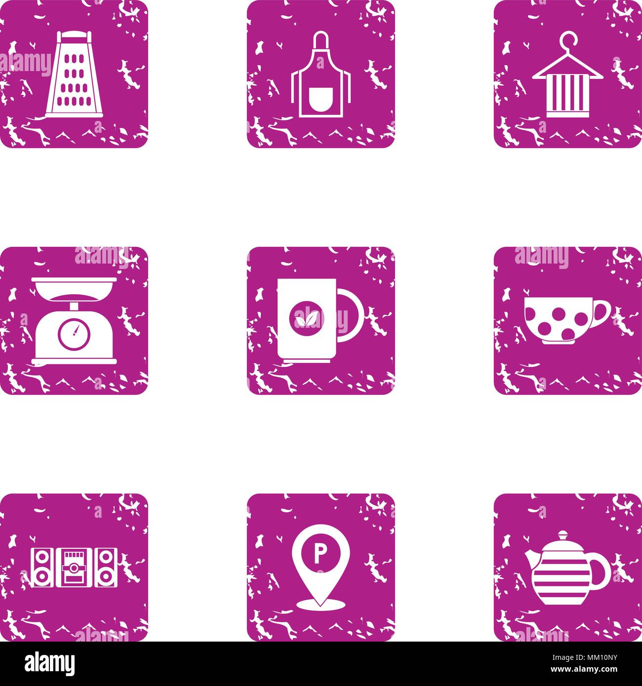 Tea ceremony icons set, grunge style Stock Vector