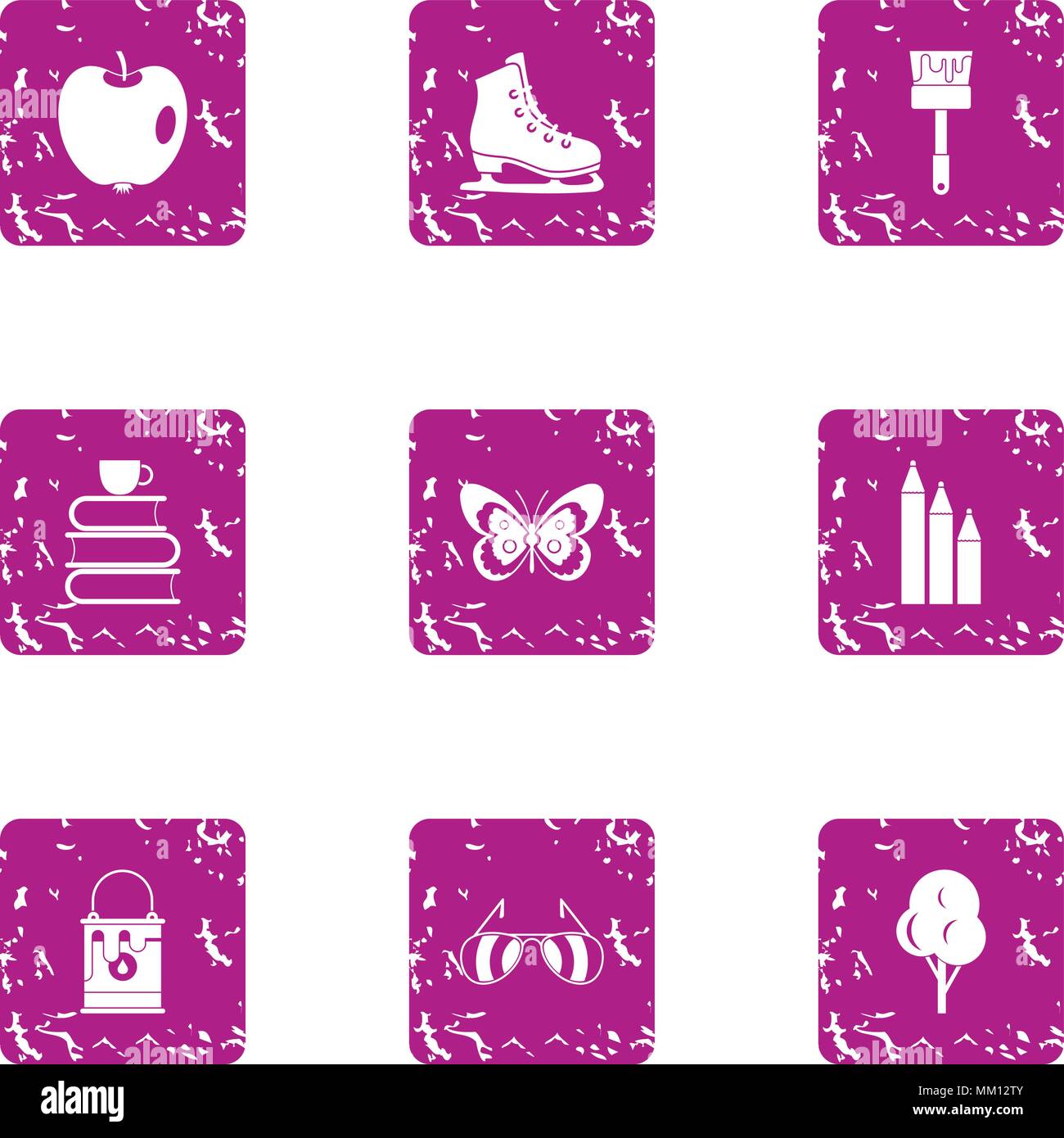 Spring mindset icons set, grunge style Stock Vector