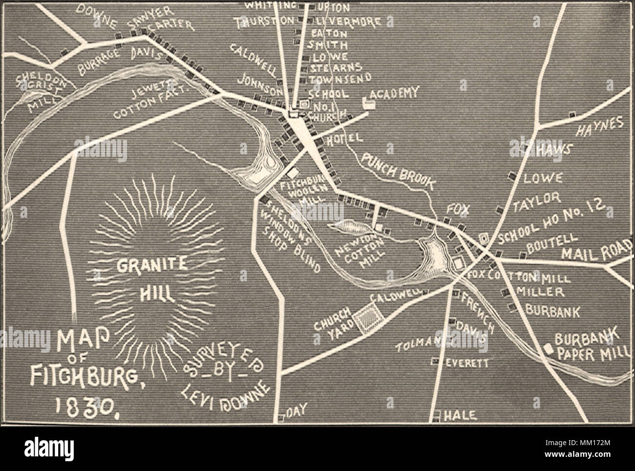 Map of Fitchburg. 1830 Stock Photo Alamy