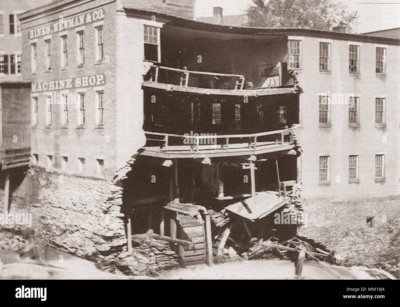 Machine Shop Damaged from Flood. Brattleboro. 1869 Stock Photo