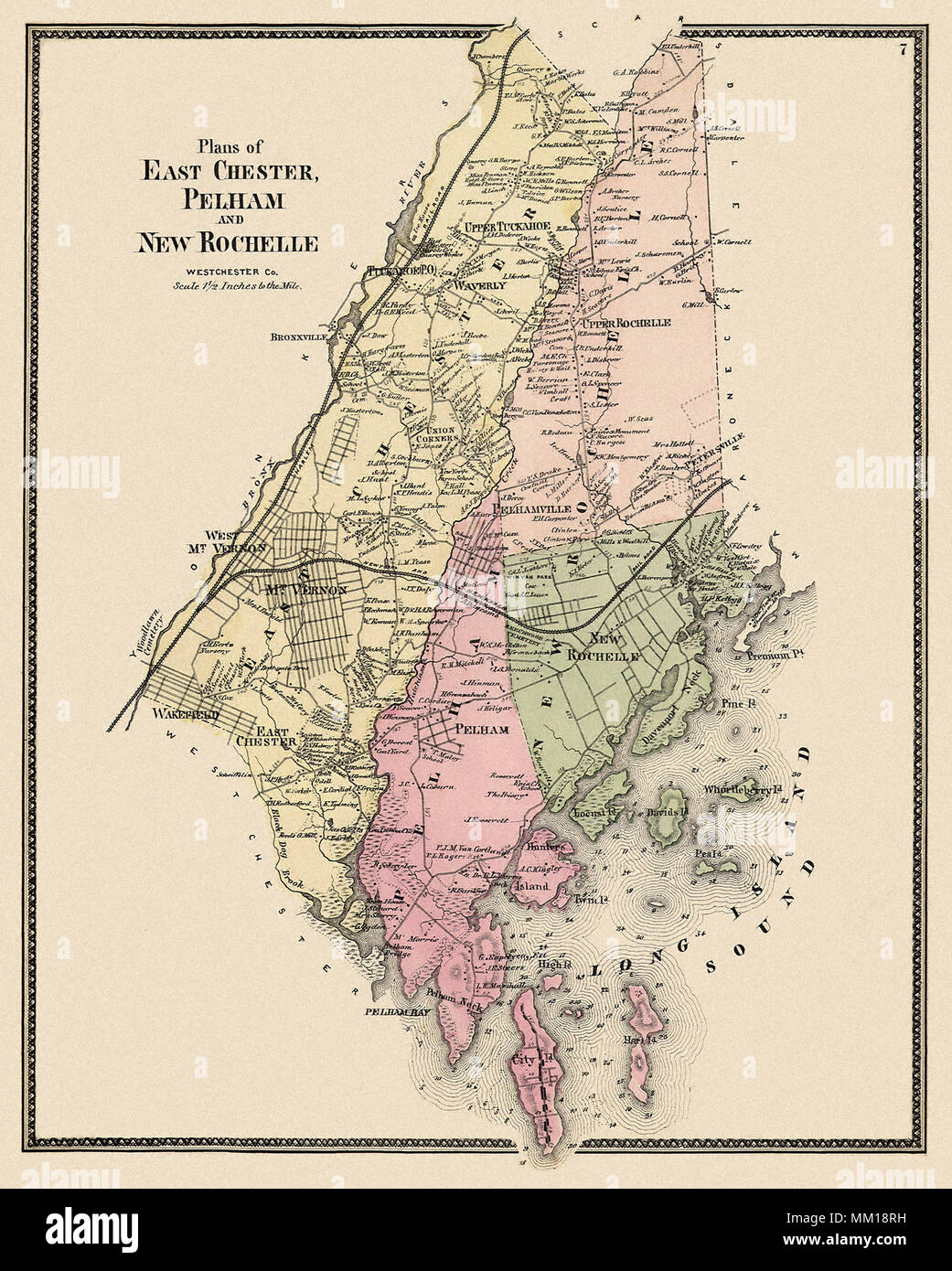 Maps of East Chester, Pelham, & New Rochelle. 1867 Stock Photo
