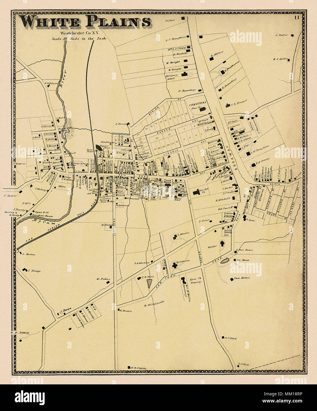 Map of White Plains. 1867 Stock Photo