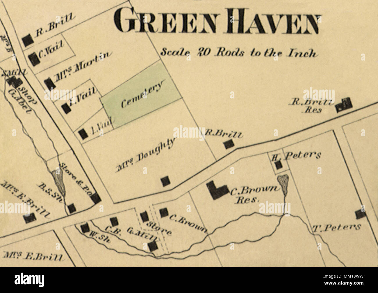 Map of Green Haven. 1867 Stock Photo