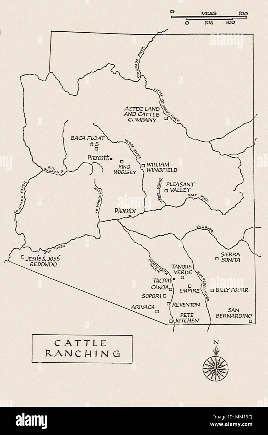 Map of Arizona Cattle Ranches Stock Photo Alamy