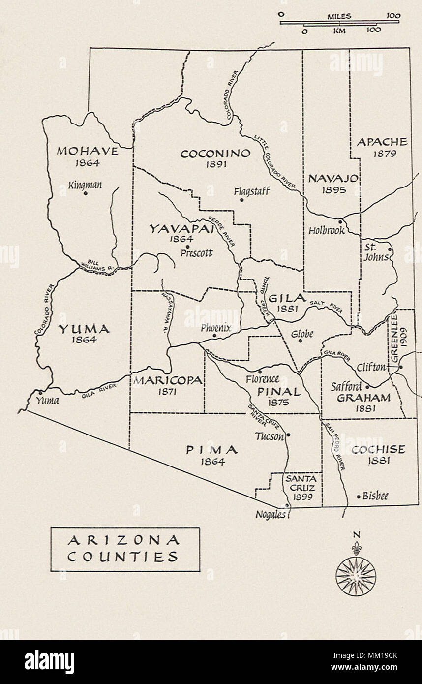 Map of Arizona Counties Stock Photo