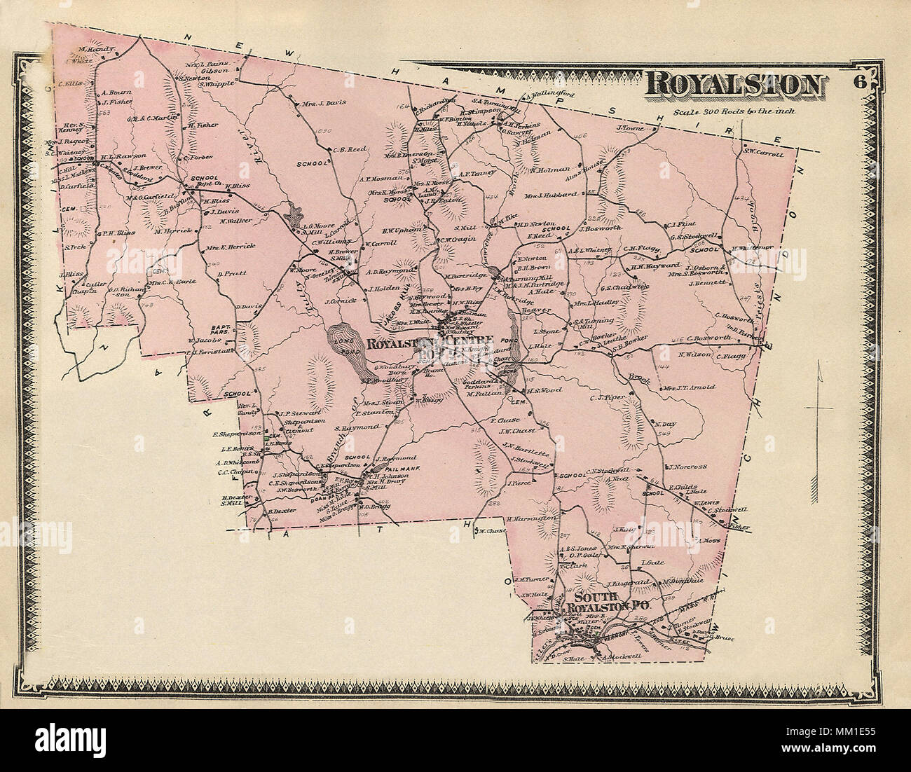 Map of South Royalston in Town Royalston. 1870 Stock Photo Alamy