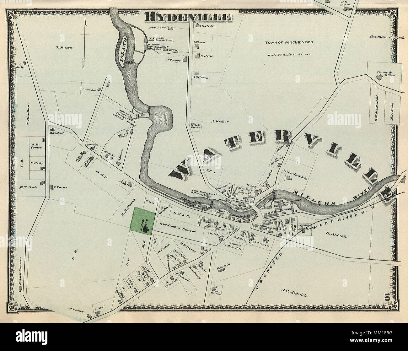Map of Waterville and Hydenville. 1870 Stock Photo Alamy