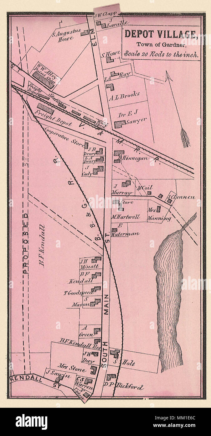 Map of Depot Village. Gardner. 1870 Stock Photo Alamy