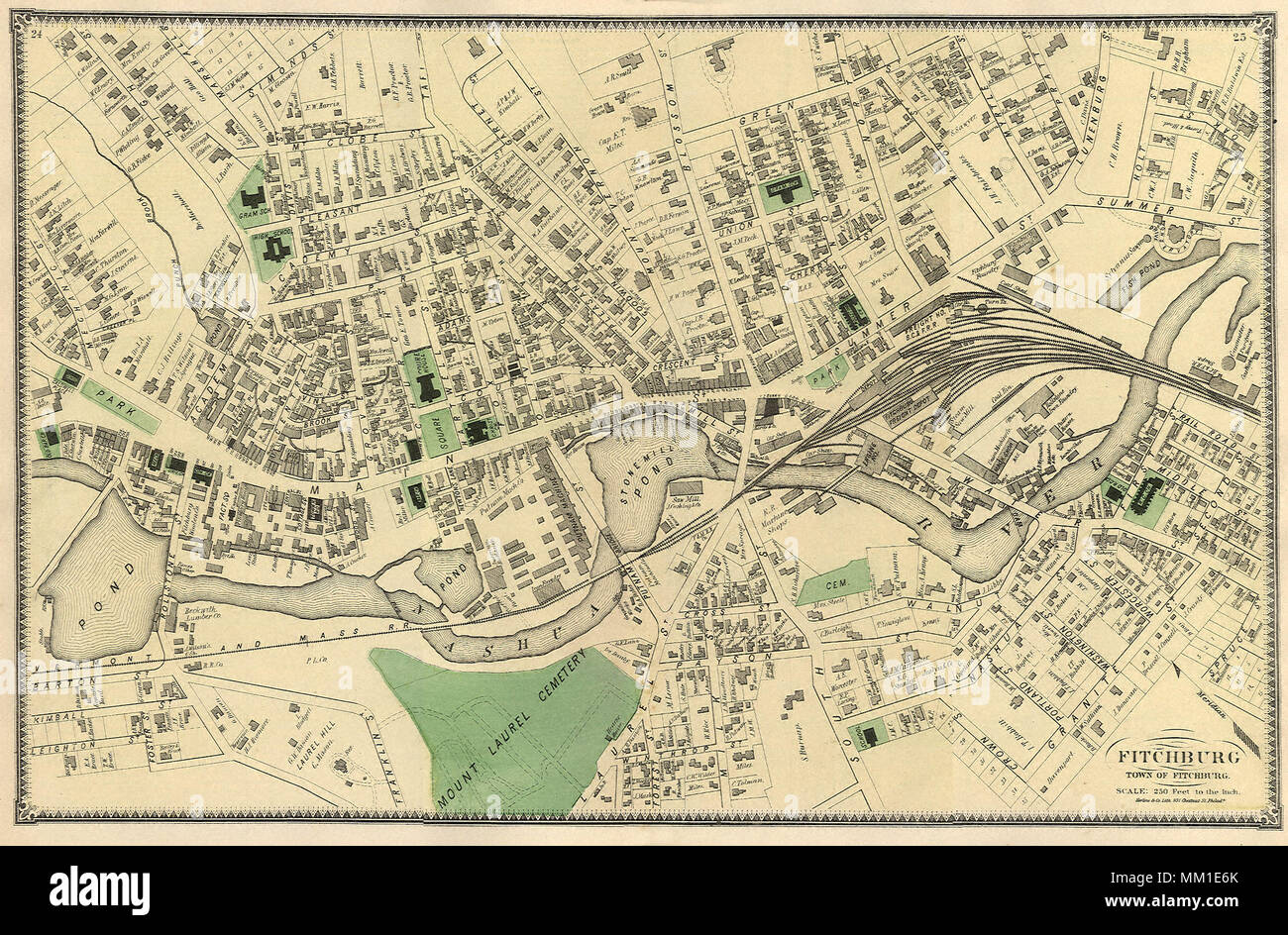Map of Fitchburg. 1870 Stock Photo
