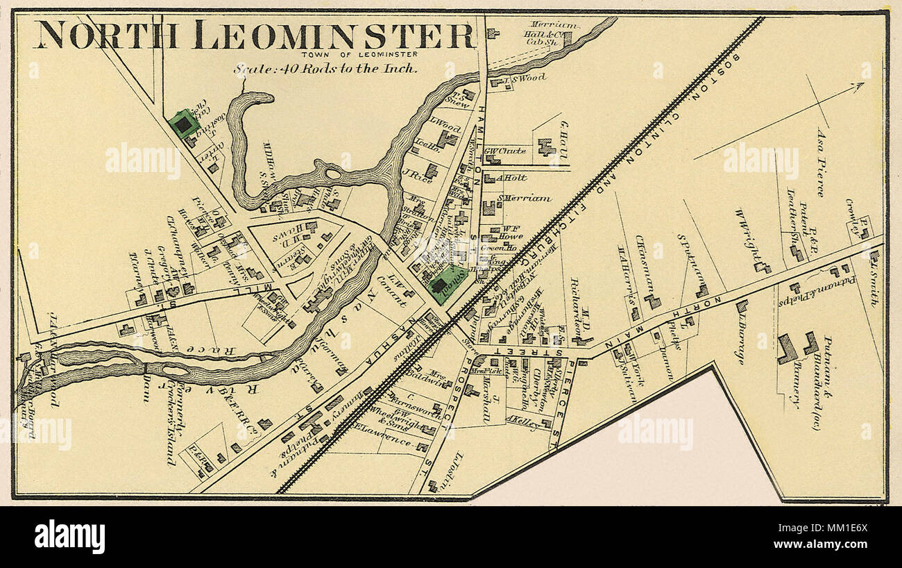 Map of North Leominster. 1870 Stock Photo