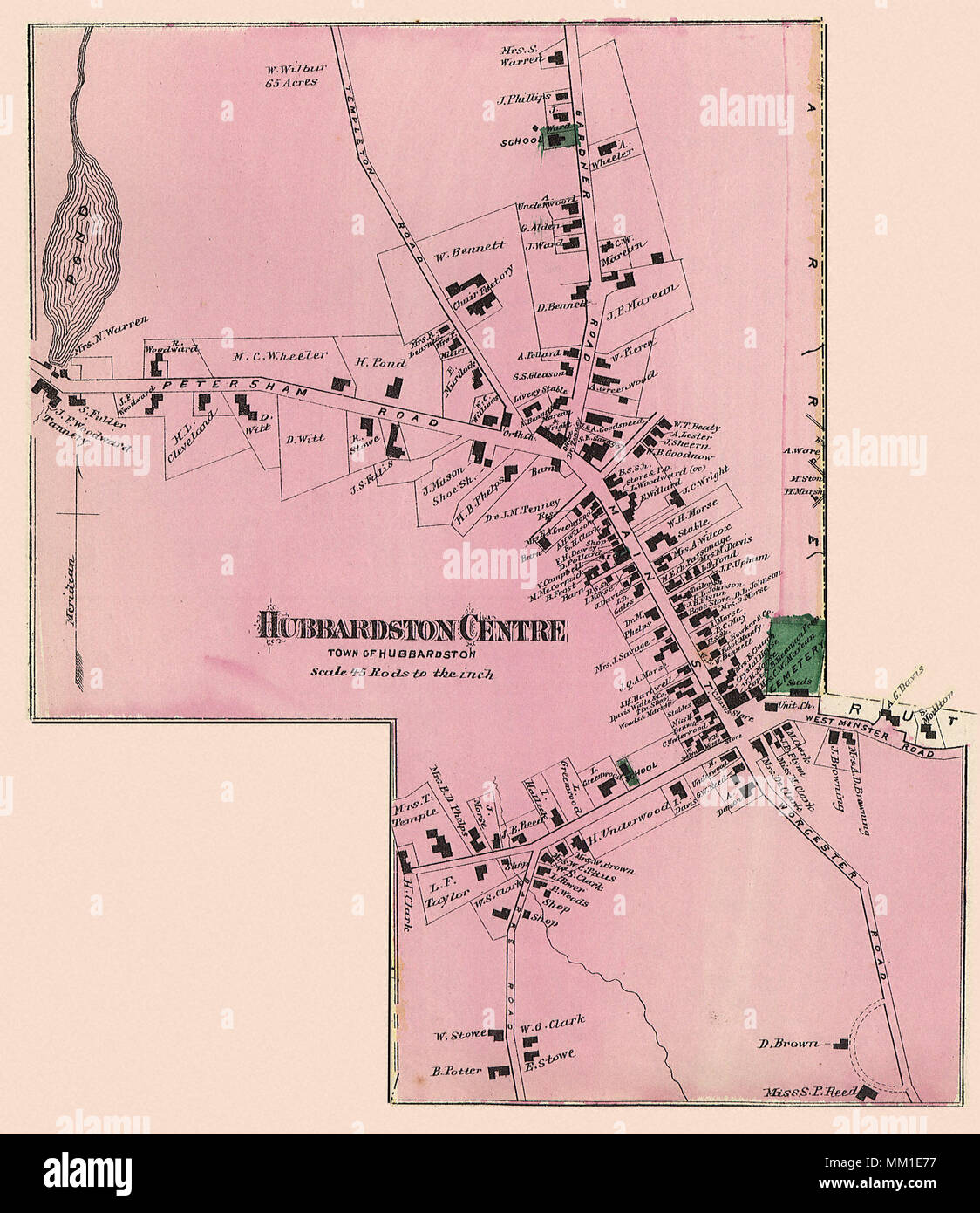 Map of Hubbardston. 1870 Stock Photo Alamy