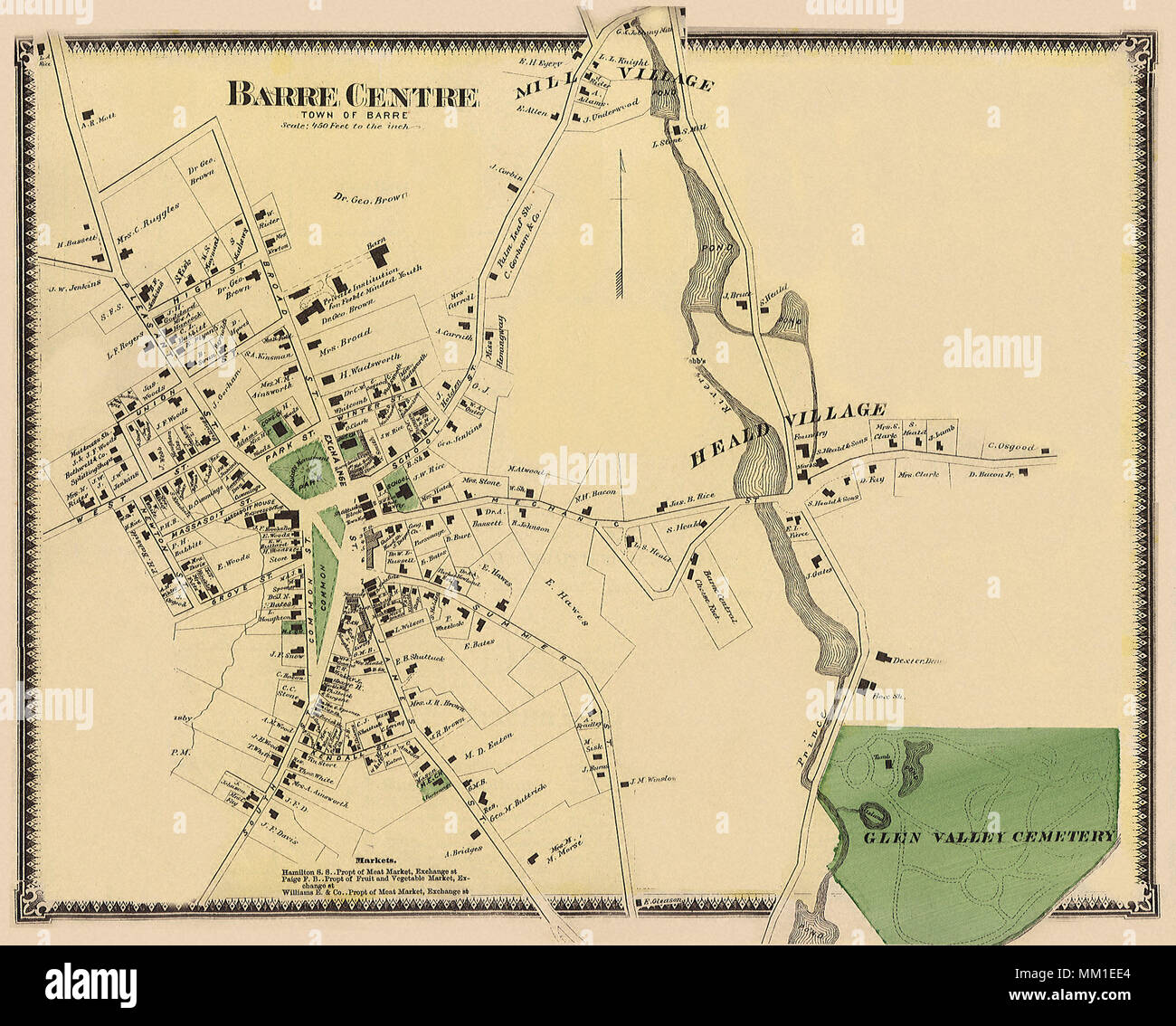 Map of Mill Village in Town of Barre. 1870 Stock Photo Alamy