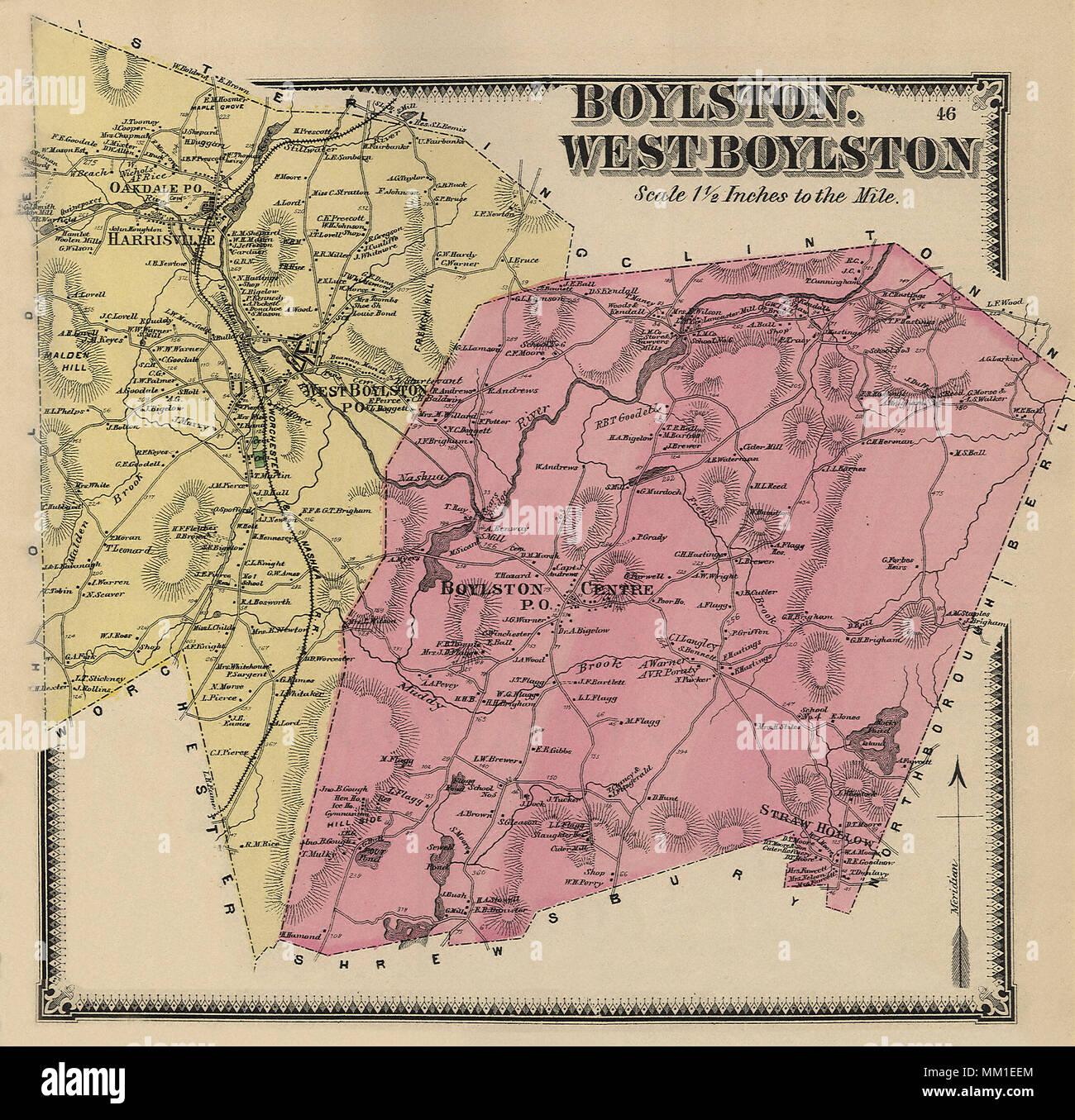 Map of Boylston and West Boylston. 1870 Stock Photo Alamy
