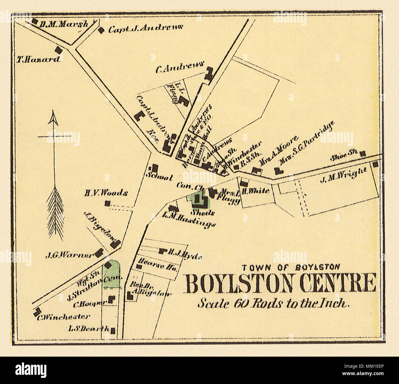 Map of Boylston Center. Boylston. 1870 Stock Photo Alamy