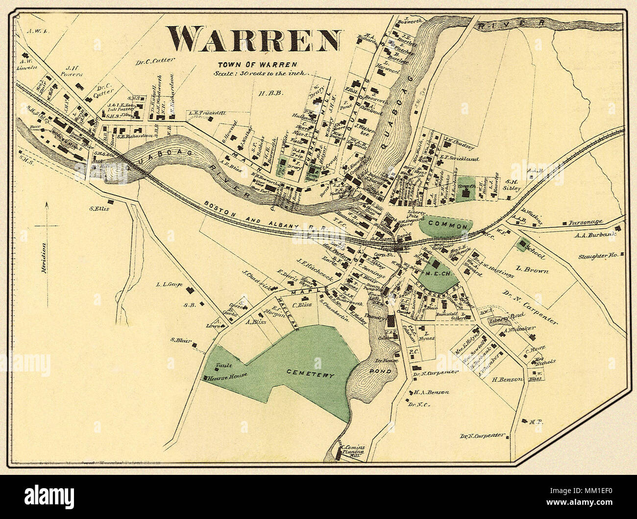Map of Warren. 1870 Stock Photo - Alamy
