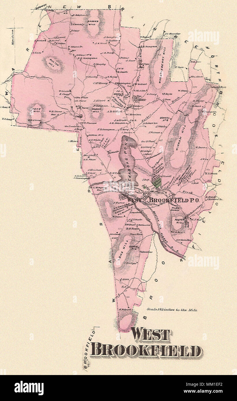 Map of West Brookfield. 1870 Stock Photo Alamy