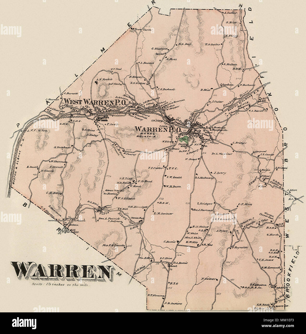 Map of West Warren in Town of Warren. 1870 Stock Photo - Alamy
