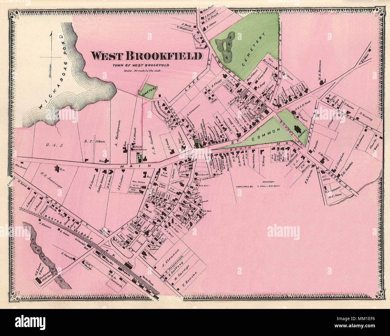 Map of West Brookfield. 1870 Stock Photo Alamy