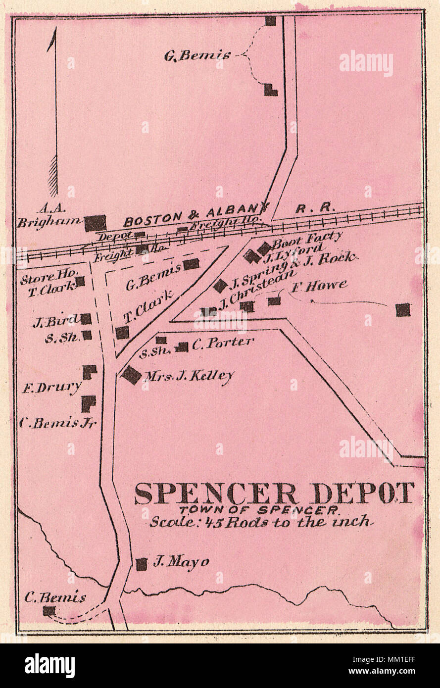 Map of Spencer Depot. Spencer. 1870 Stock Photo Alamy