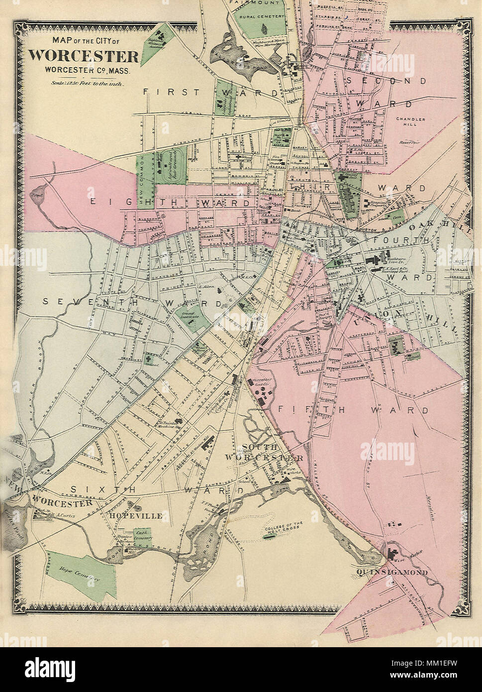 Map of Greater Worcester. 1870 Stock Photo Alamy
