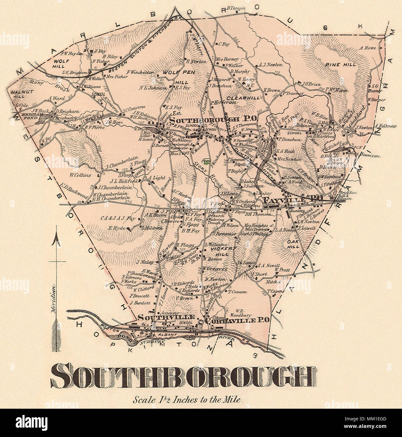 Map of Southville in Town of Southborough. 1870 Stock Photo Alamy