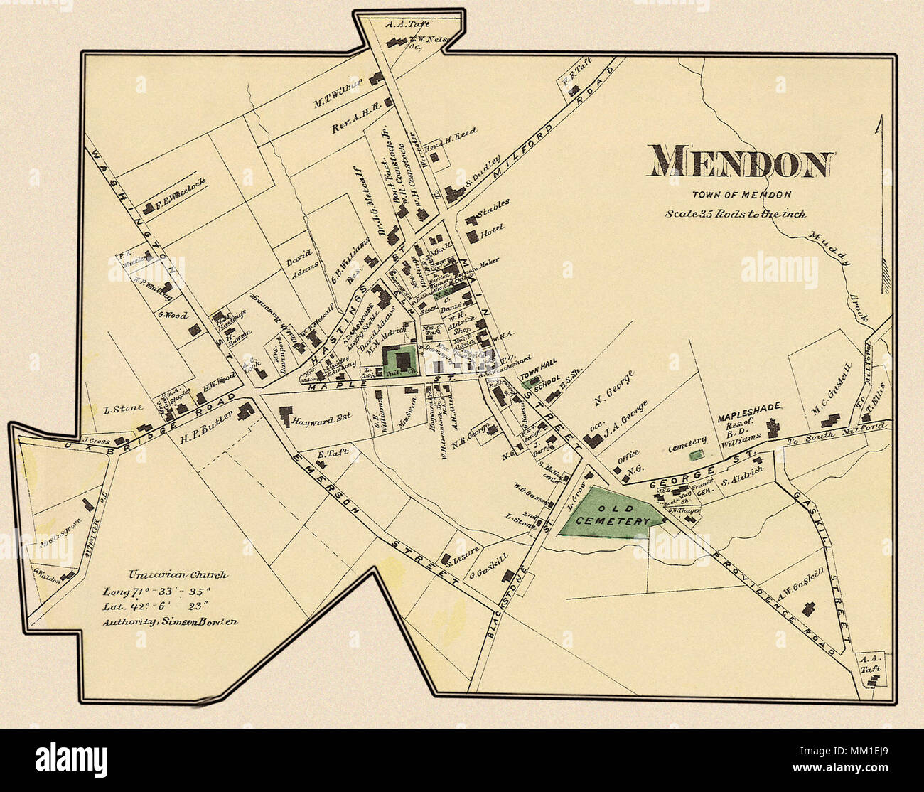 Map of Mendon. 1870 Stock Photo Alamy