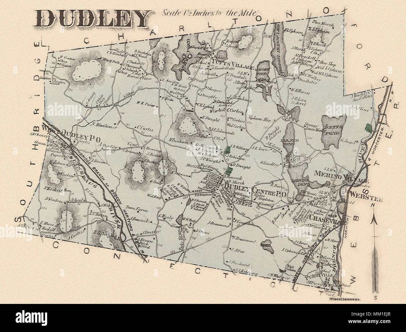 Map of West Dudley in Town of Dudley. 1870 Stock Photo Alamy