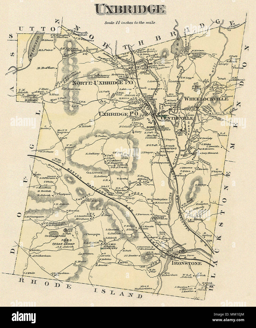 Map of Wheelockville in Town of Uxbridge. 1870 Stock Photo Alamy