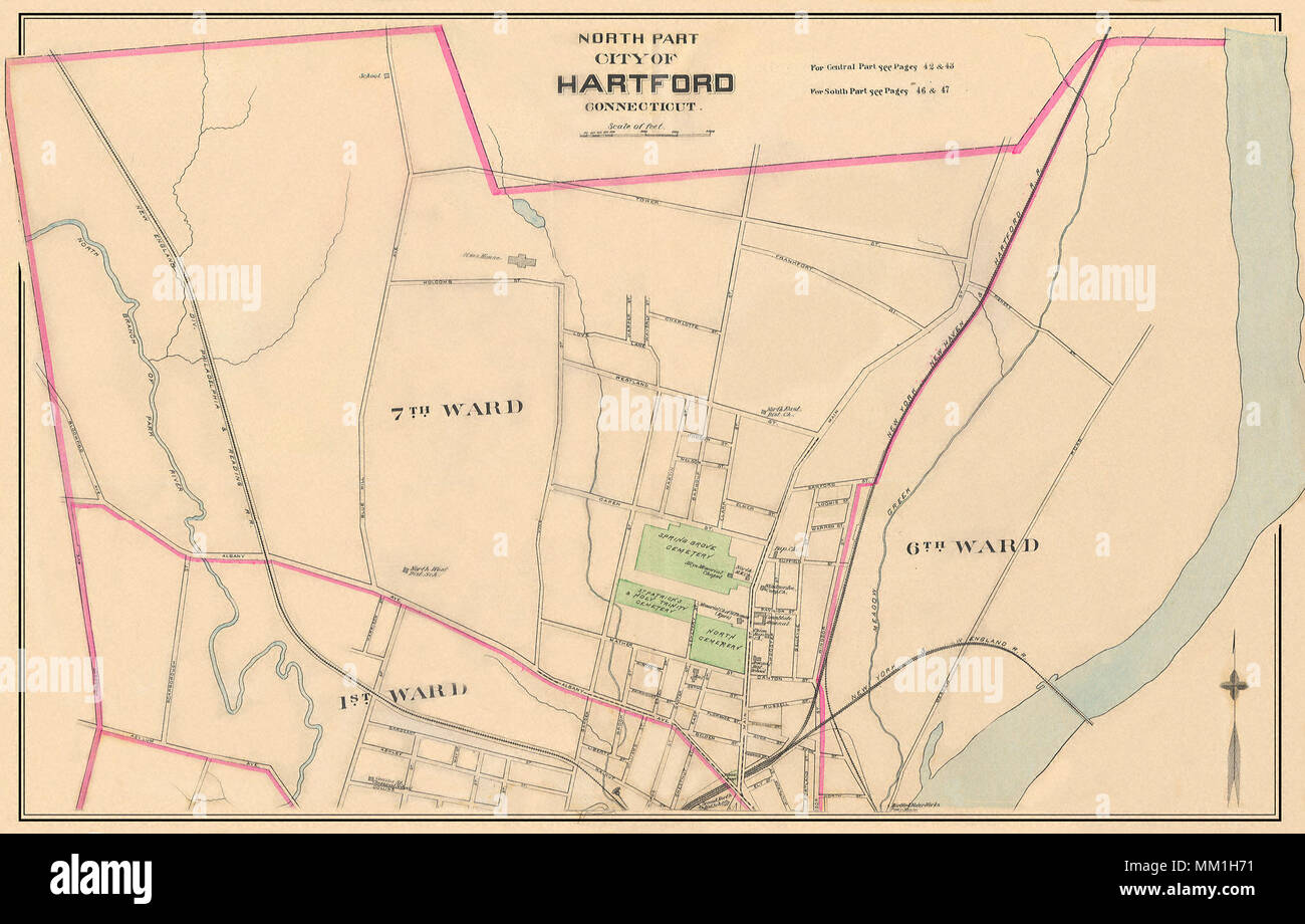 Map of North part of Hartford. Hartford. 1893 Stock Photo