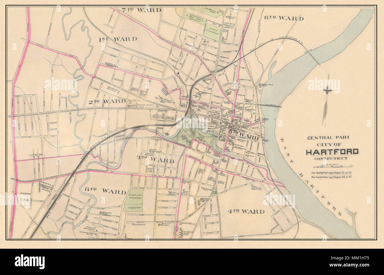 Map of Central Part of Hartford. Hartford. 1893 Stock Photo