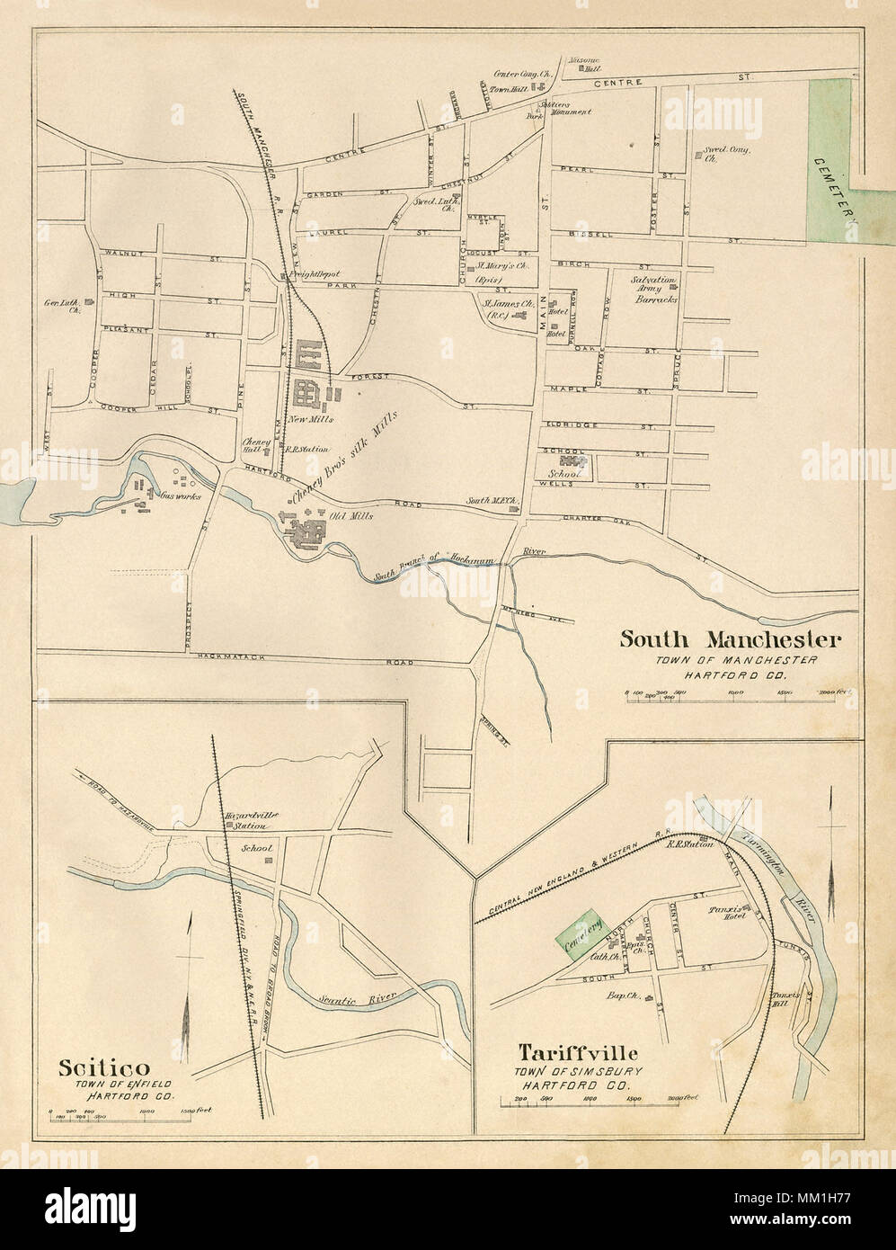Map of Tariffville in Town of Simsbury. 1893 Stock Photo Alamy