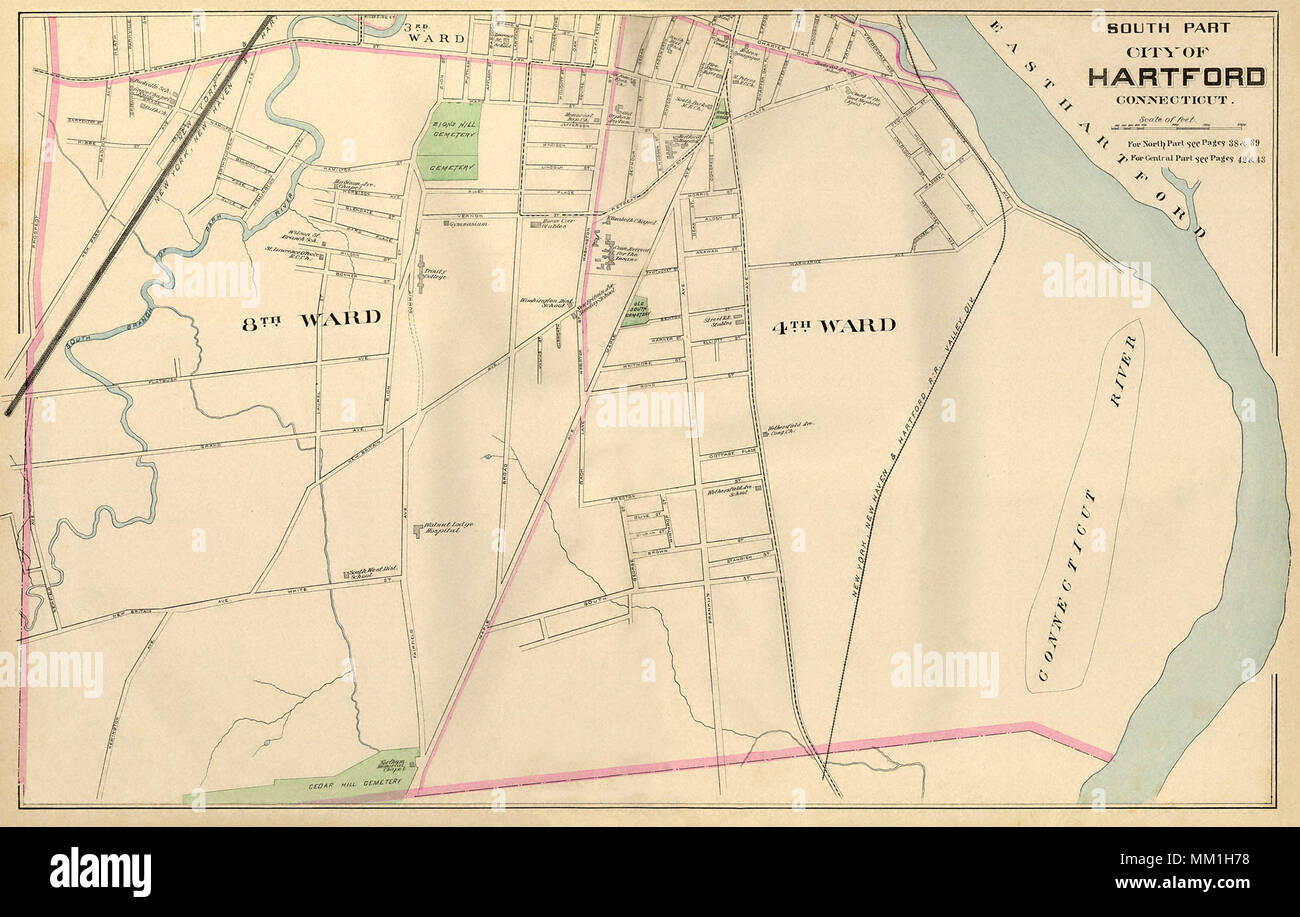 Map of South Part of Hartford. Hartford. 1893 Stock Photo