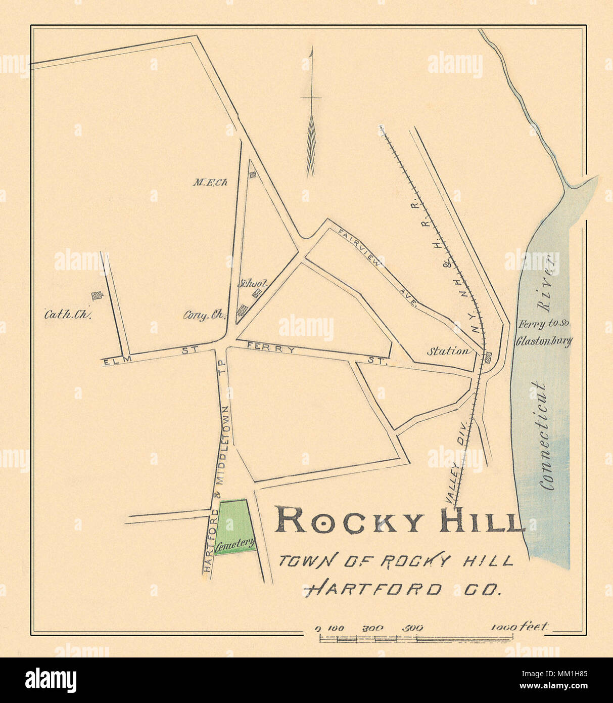 Map of Rocky Hill. Rocky Hill. 1893 Stock Photo